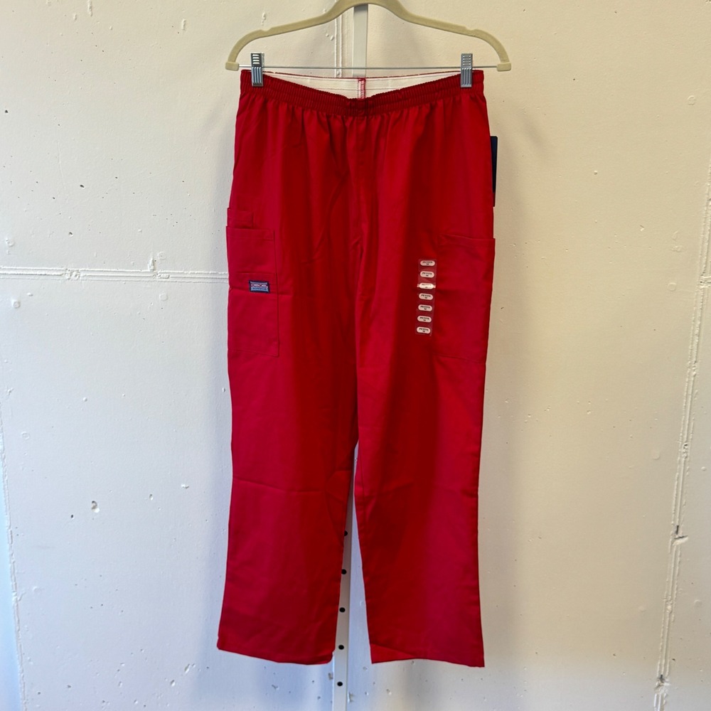 NWT Cherokee Workwear Red Scrub‎ Pants Petite Medium Elastic Waist Cargo Red